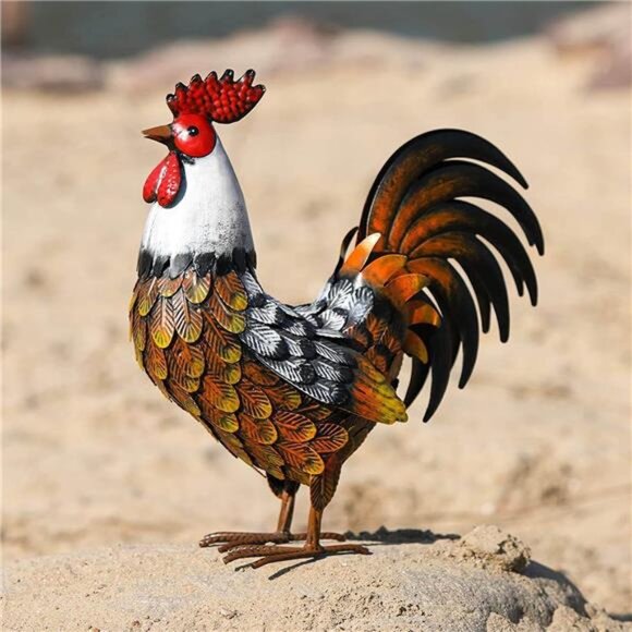 Kircust Garden Rooster Statues & Sculpture, Metal Chicken Animal Yard Art Lawn - Picture 5 of 7